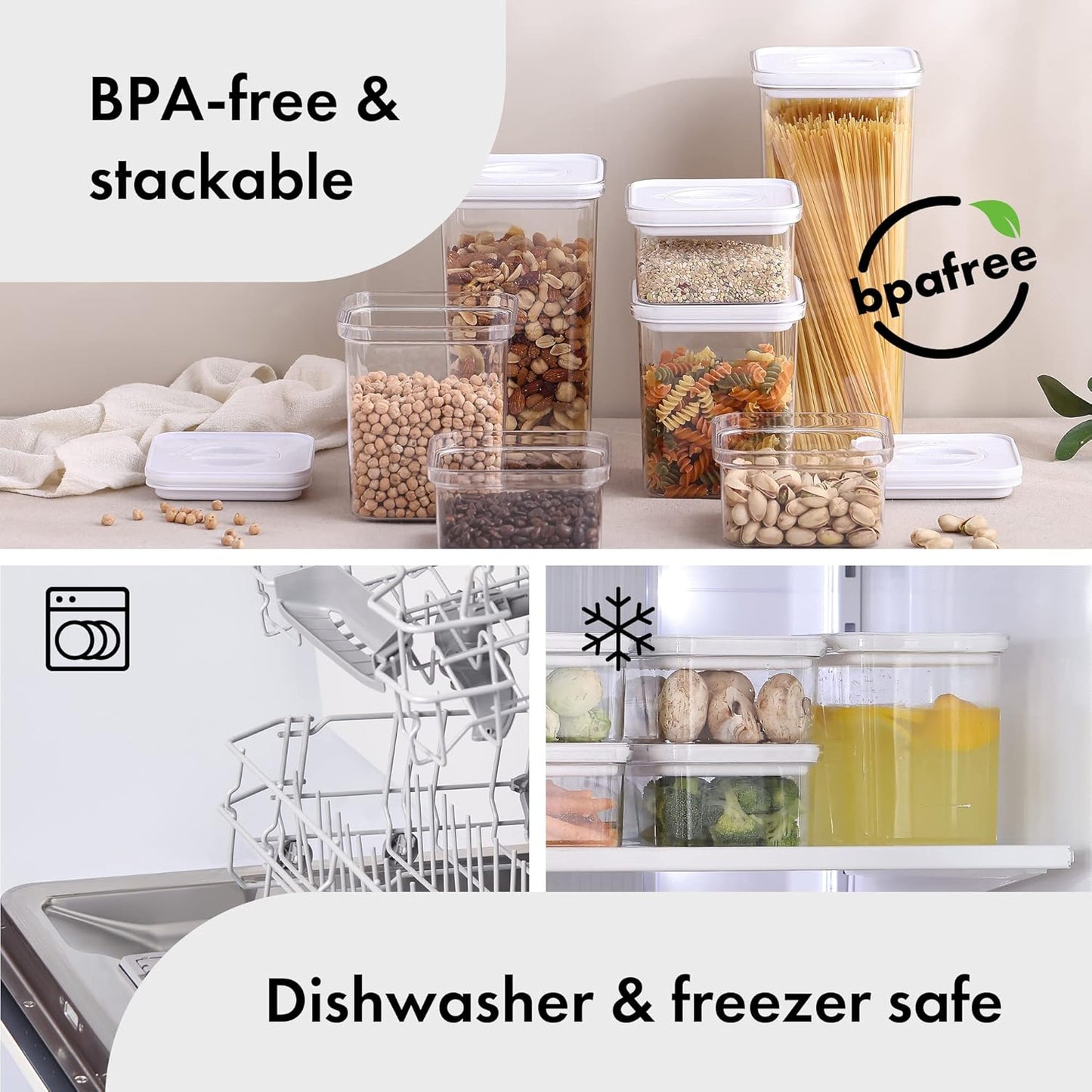 Dluxe Ave. Smart Seal 8pc Patent Airtight Kitchen Pantry Canister/Organizer Clear Plastic Container & Simple Twist Lids