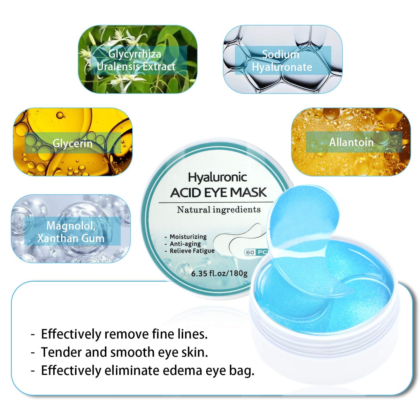 Dluxe Ave. Under Eye Patches Hyaluronic Acid Eye Mask Moisturizing/ 60PCS Eye Treatment
