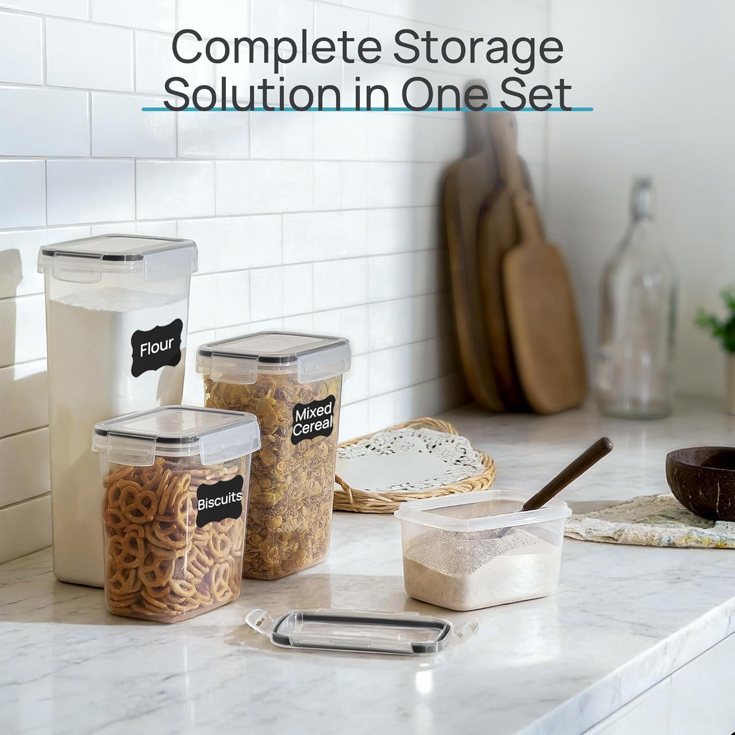 Dluxe Ave. Airtight Food Storage Containers with Lids/ 24 Pcs/ BPA Free/ 24 Labels (Black)
