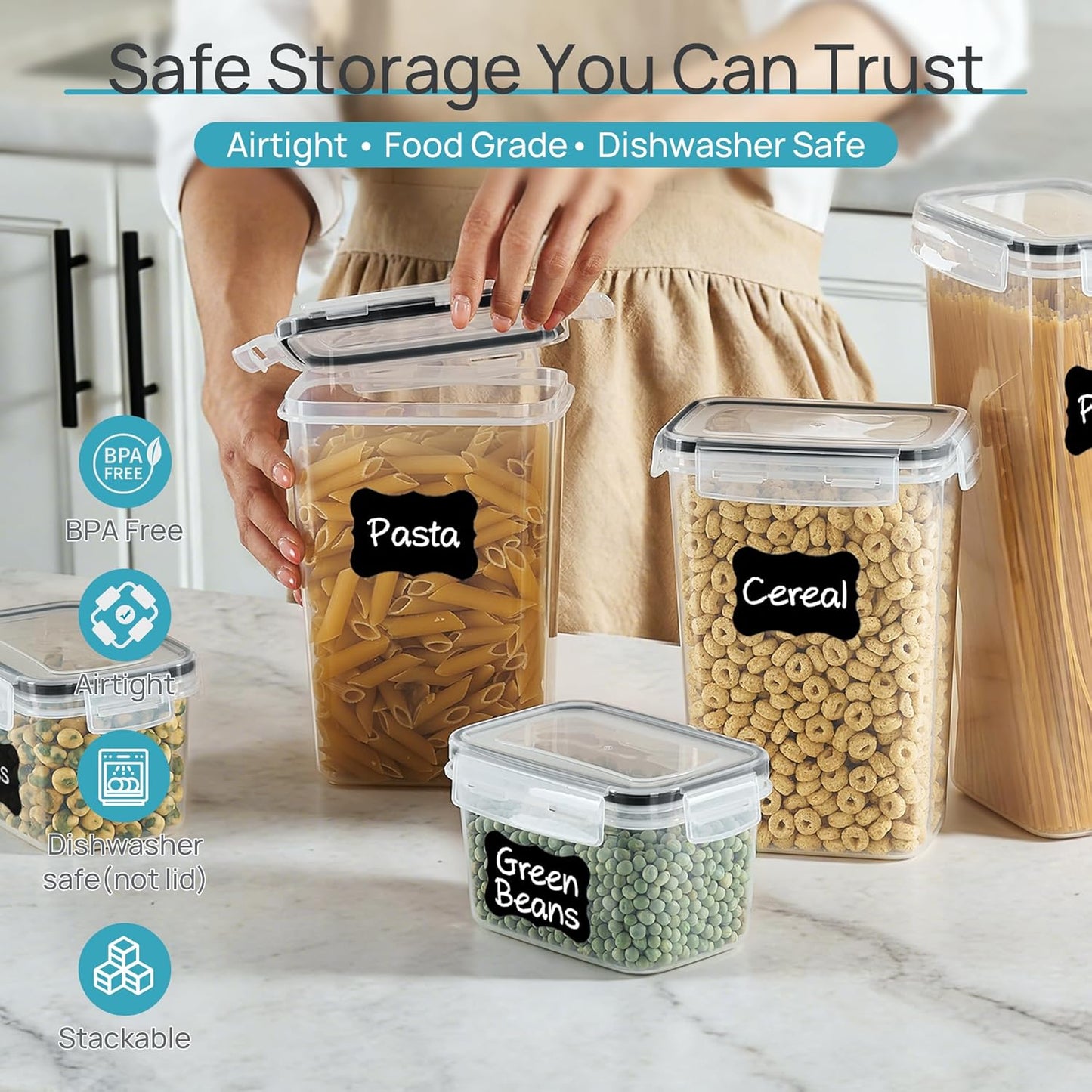 Dluxe Ave. Airtight Food Storage Containers with Lids/ 24 Pcs/ BPA Free/ 24 Labels (Black)