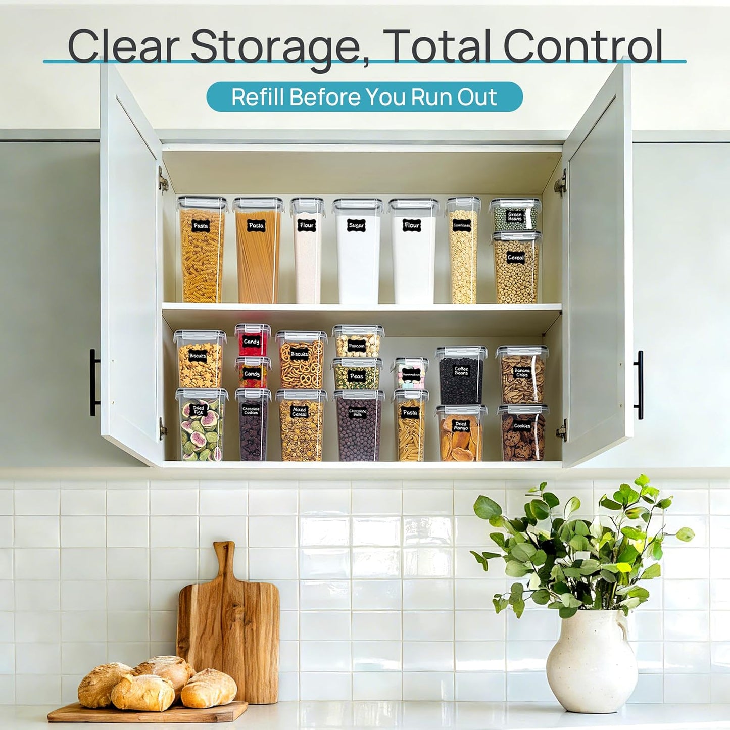 Dluxe Ave. Airtight Food Storage Containers with Lids/ 24 Pcs/ BPA Free/ 24 Labels (Black)
