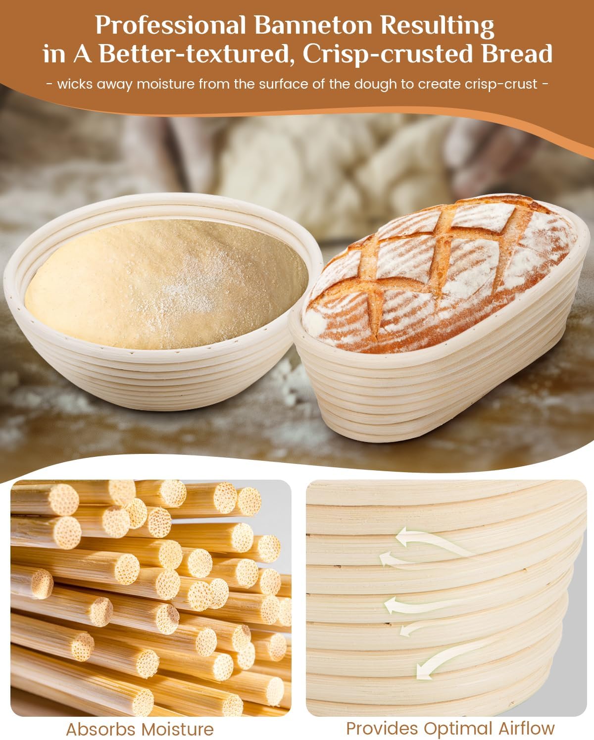 Dluxe Ave. Bread Basket Set 9 Inch Round and 10 Inch Oval