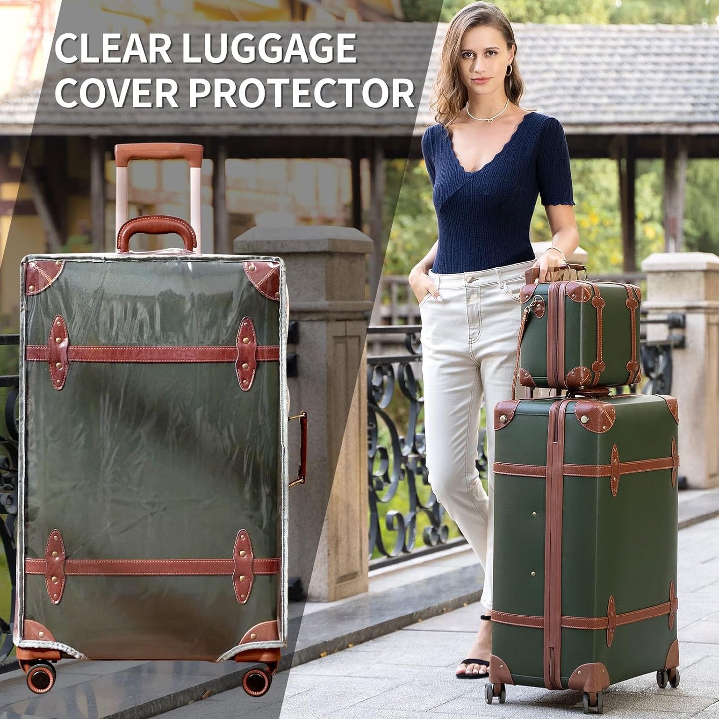 Dluxe Ave. Vintage Luggage Sets of 2 with Boarding Tote/ Handmade Faux Leather/ TSA Approved (Green) 14inch & 28inch