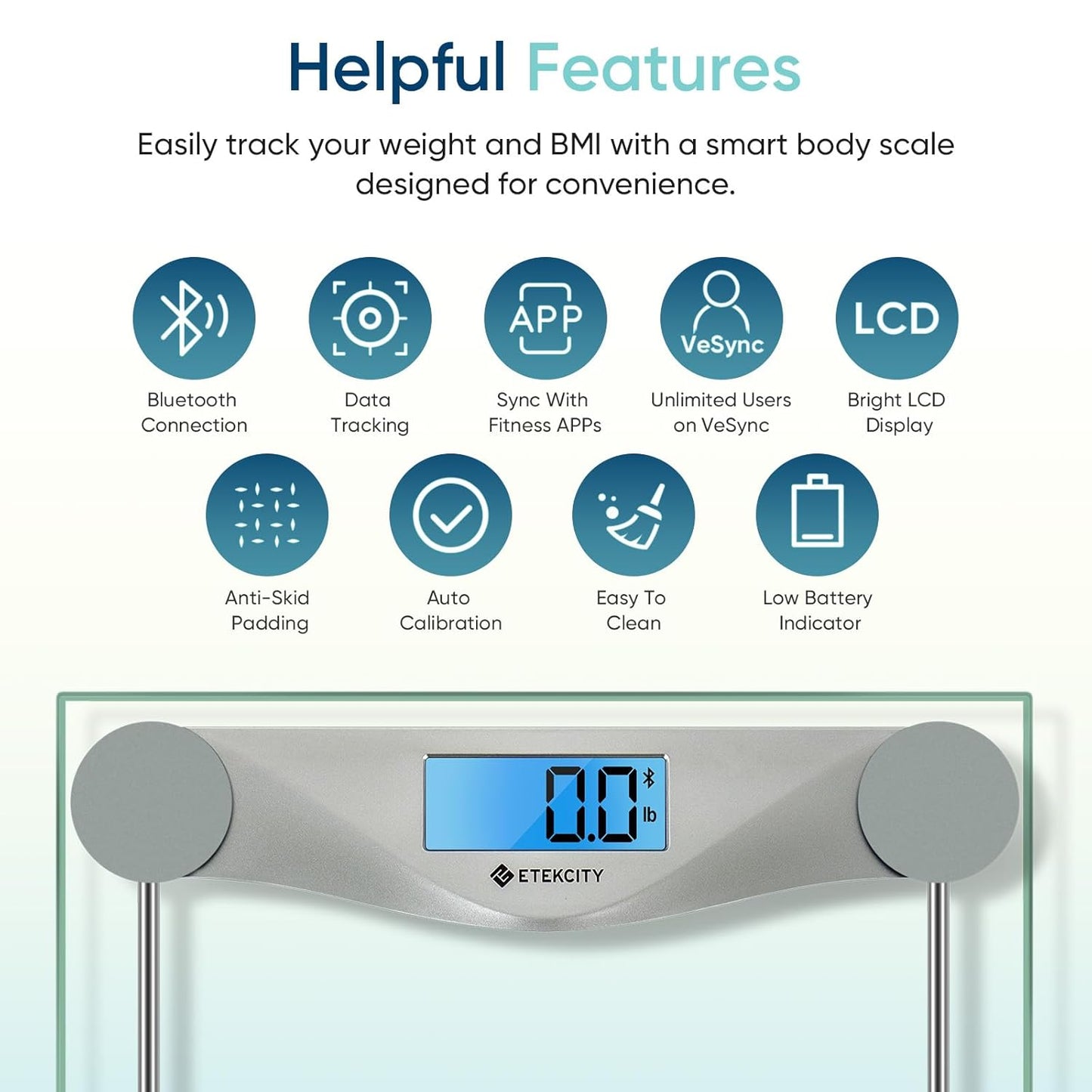 Dluxe Ave. Etekcity Bathroom Scale for Body Weight BMI Scale Upgraded Bluetooth Digital Scale Large Blue LCD Backlight
