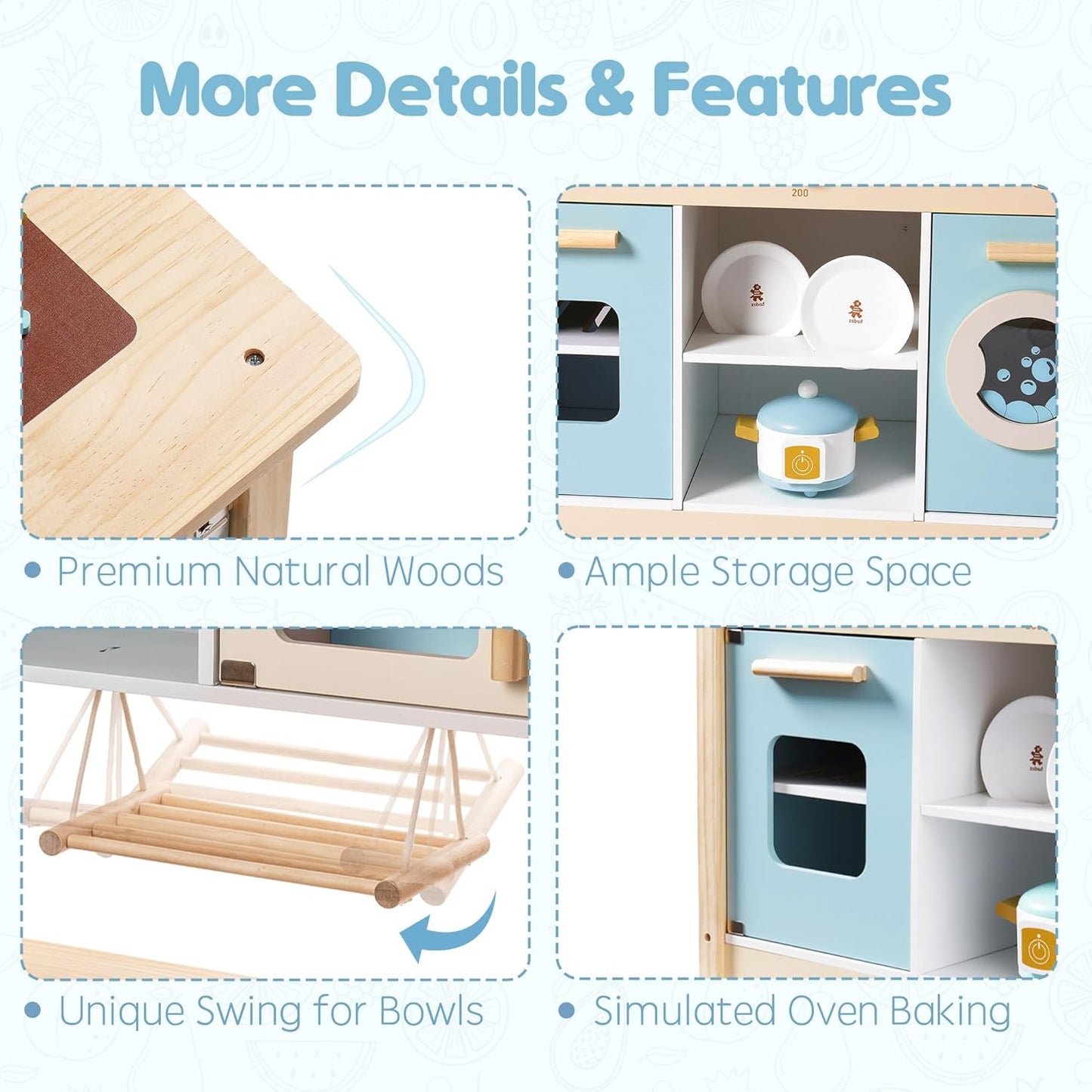 Dluxe Ave. ROBUD Wooden Play Kitchen Set for Kids Toddlers Toy Kitchen Gift for Boys Girls Age 3+