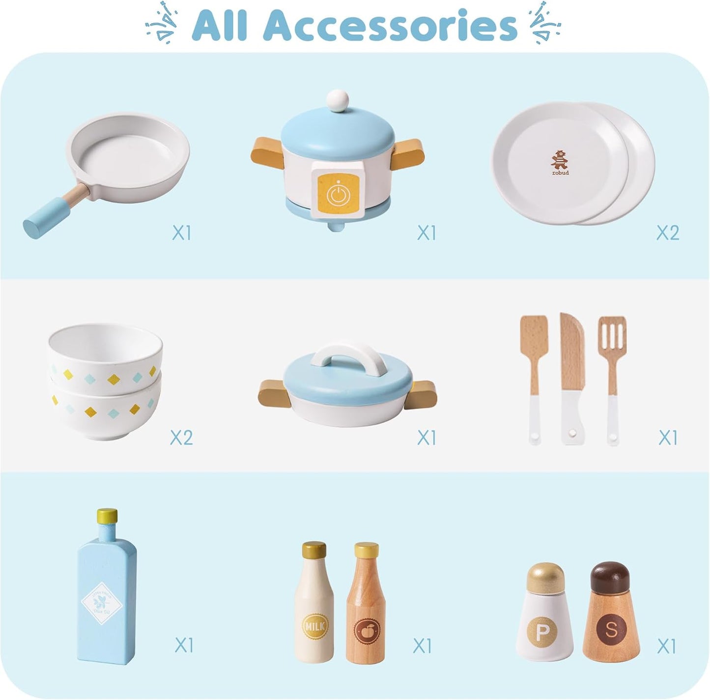 Dluxe Ave. ROBUD Wooden Play Kitchen Set for Kids Toddlers Toy Kitchen Gift for Boys Girls Age 3+