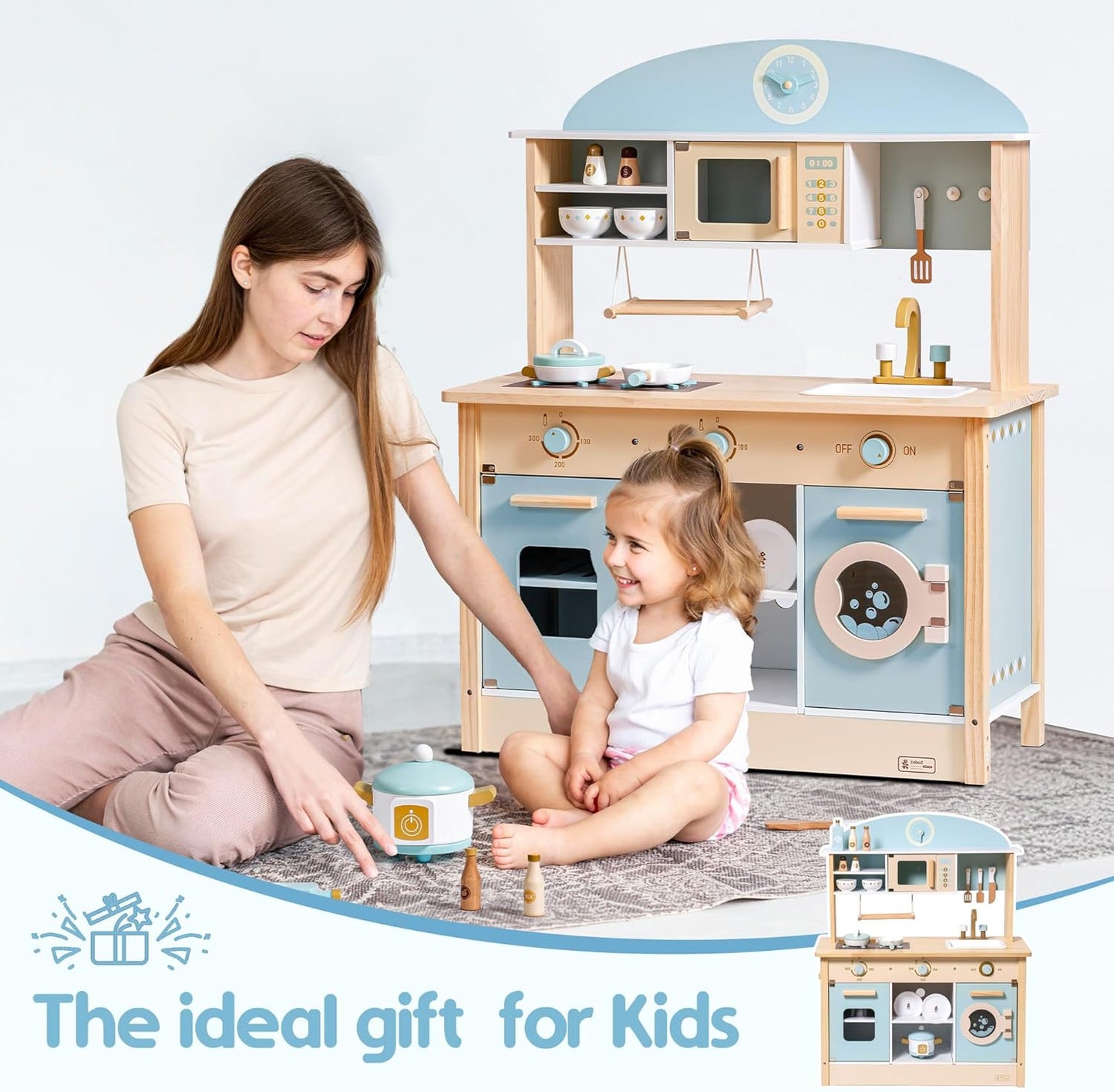 Dluxe Ave. ROBUD Wooden Play Kitchen Set for Kids Toddlers Toy Kitchen Gift for Boys Girls Age 3+