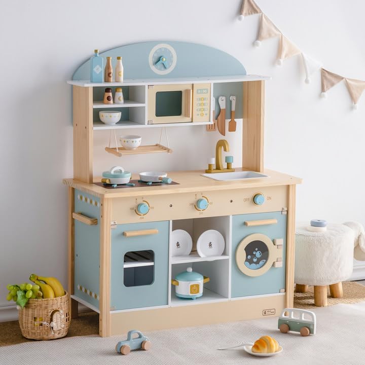 Dluxe Ave. ROBUD Wooden Play Kitchen Set for Kids Toddlers Toy Kitchen Gift for Boys Girls Age 3+