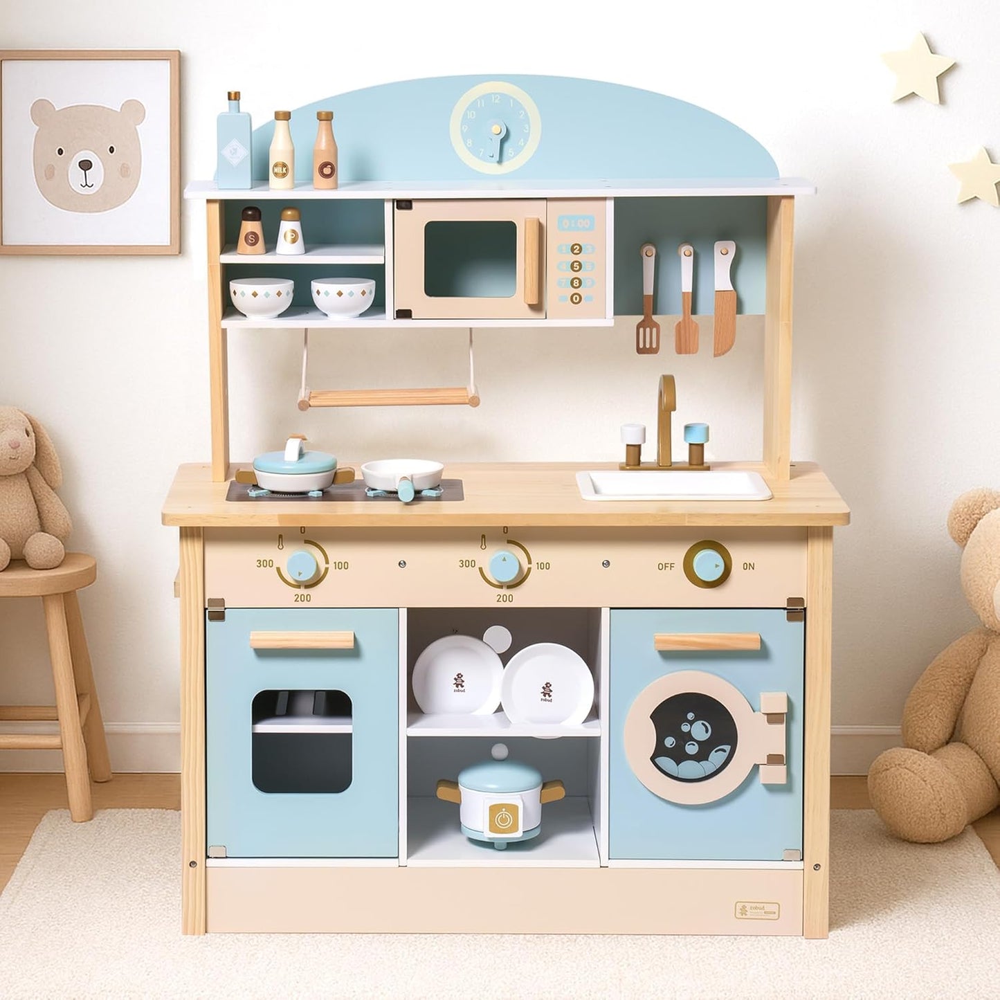 Dluxe Ave. ROBUD Wooden Play Kitchen Set for Kids Toddlers Toy Kitchen Gift for Boys Girls Age 3+