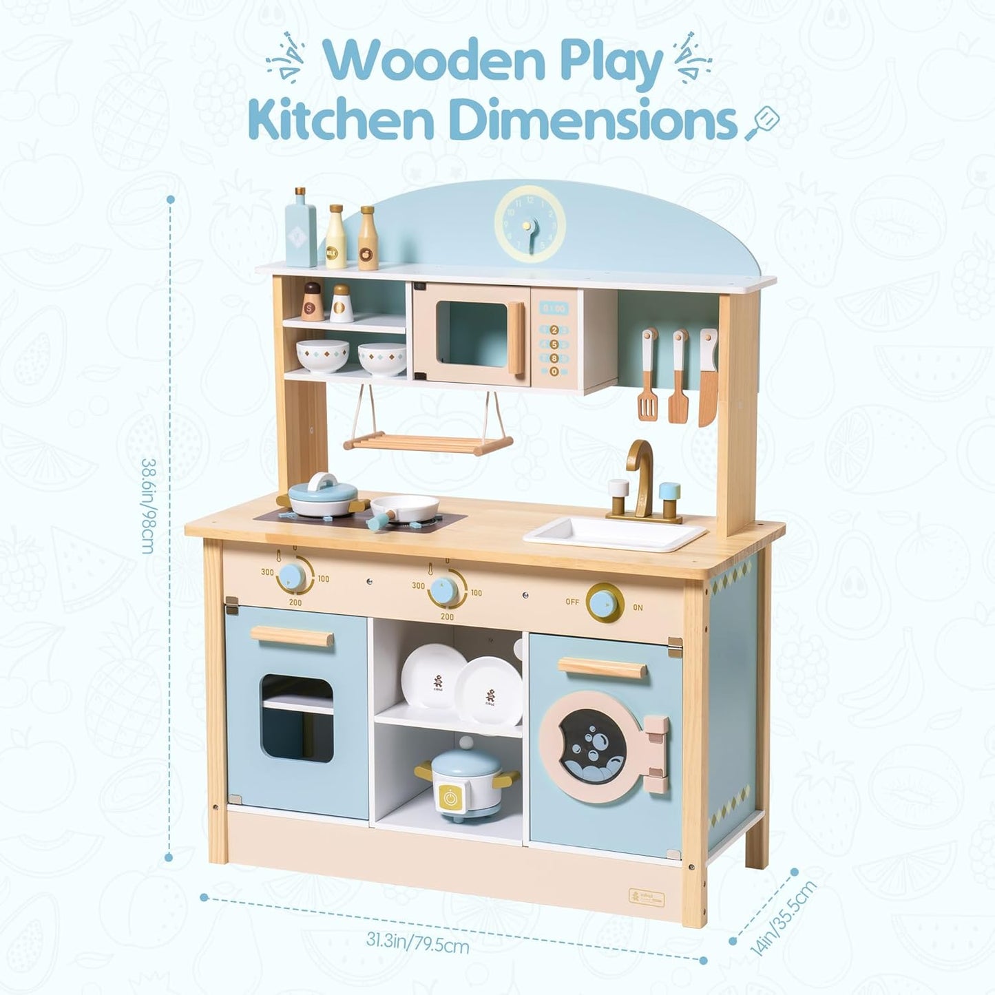 Dluxe Ave. ROBUD Wooden Play Kitchen Set for Kids Toddlers Toy Kitchen Gift for Boys Girls Age 3+