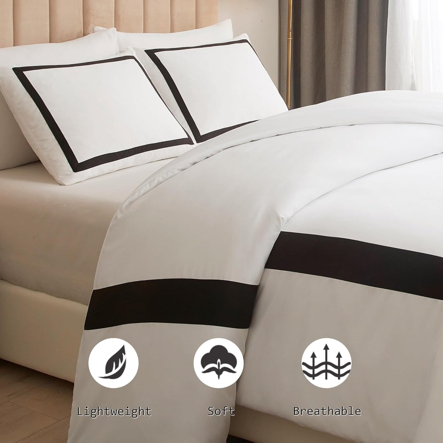 Dluxe Ave. ( QUEEN ) 3 Pcs Hotel {Duvet Cover} Set, Black Line