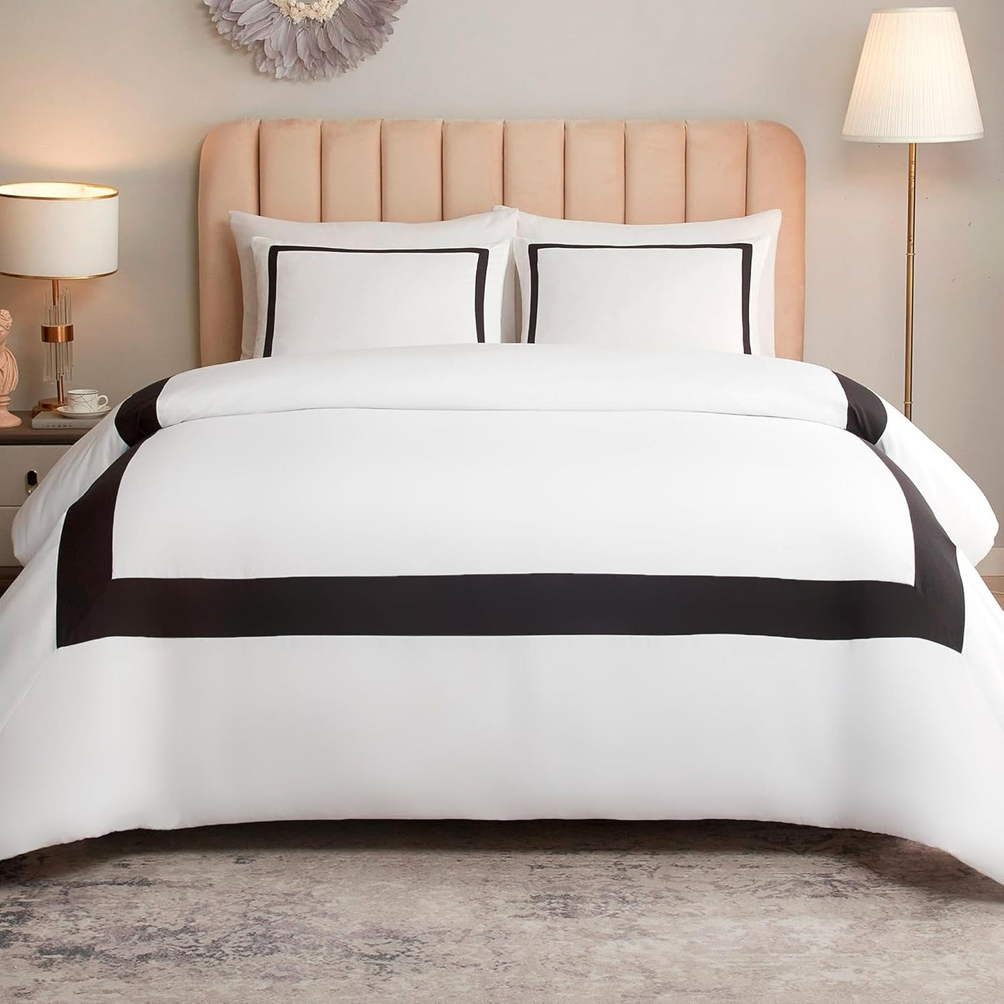 Dluxe Ave. ( QUEEN ) 3 Pcs Hotel {Duvet Cover} Set, Black Line