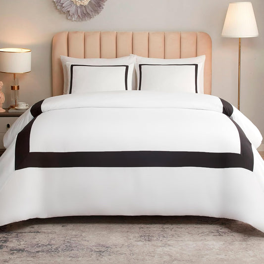 Dluxe Ave. ( QUEEN ) 3 Pcs Hotel {Duvet Cover} Set, Black Line