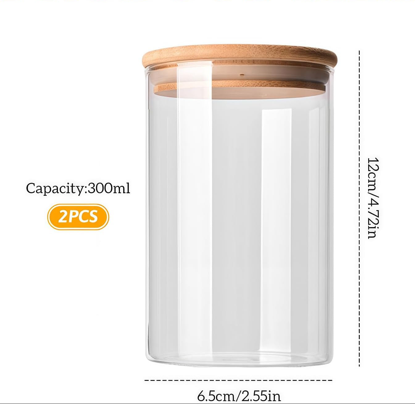 Dluxe Ave.2 Pack 350ml 12oz Clear Glass Food Storage Jars Containers with Airtight Bamboo Lids Glass