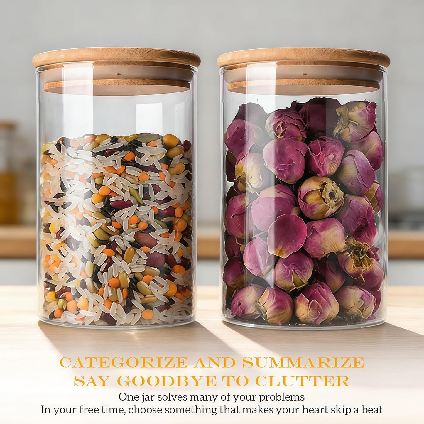 Dluxe Ave.2 Pack 350ml 12oz Clear Glass Food Storage Jars Containers with Airtight Bamboo Lids Glass