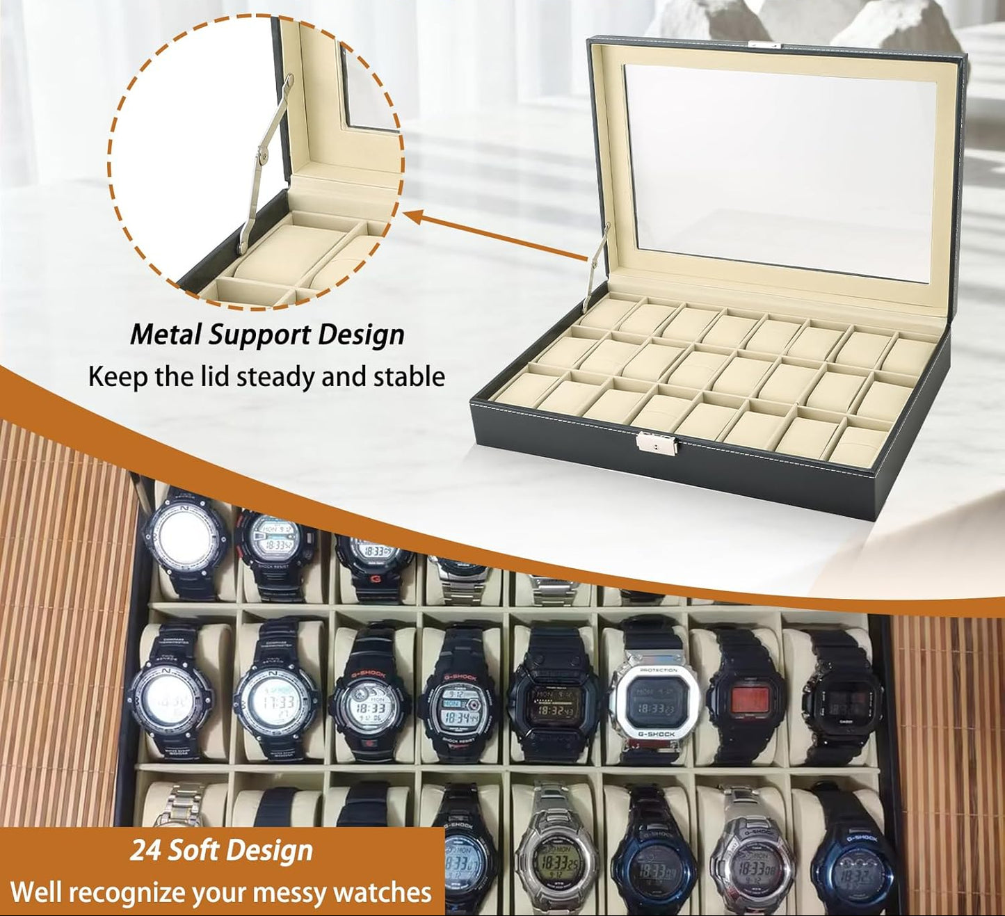 Dluxe Ave. 24 Slot Watch Box Organizer Display