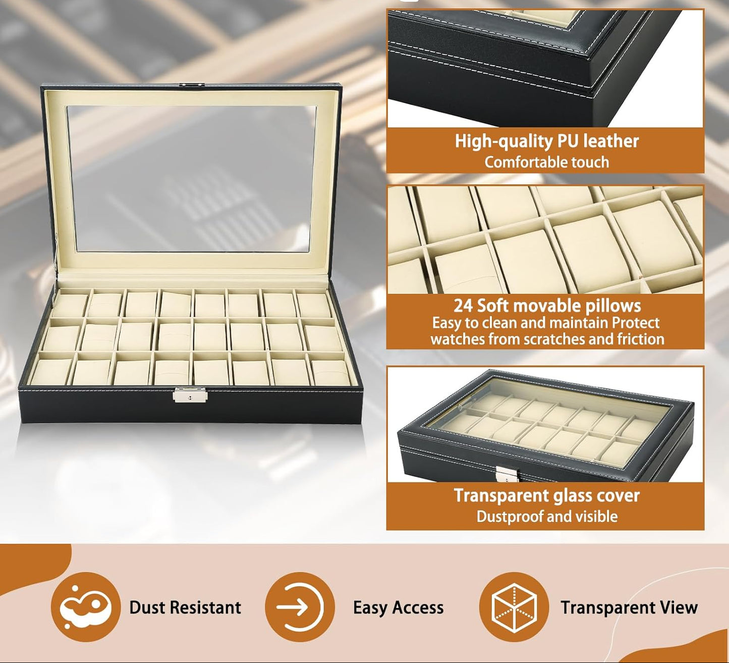 Dluxe Ave. 24 Slot Watch Box Organizer Display