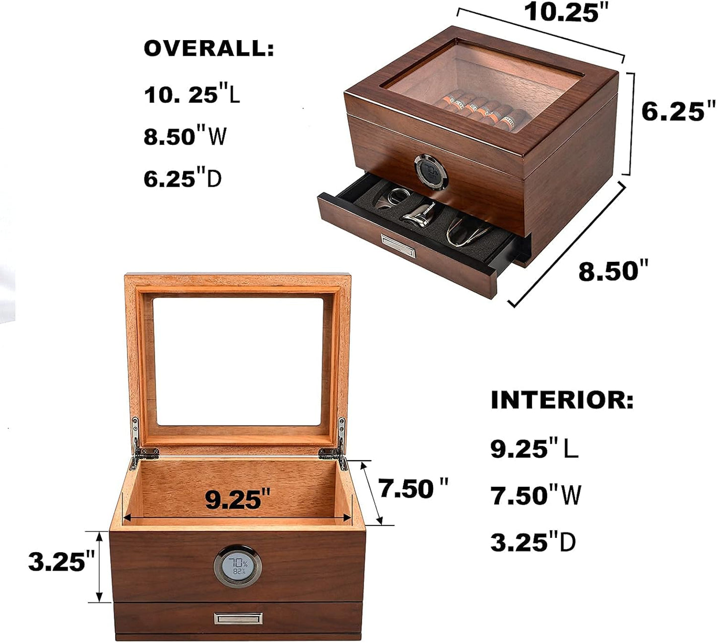 Dluxe Ave. Cigar Humidors Handcrafted/ Spanish Cedar/ Glass Top