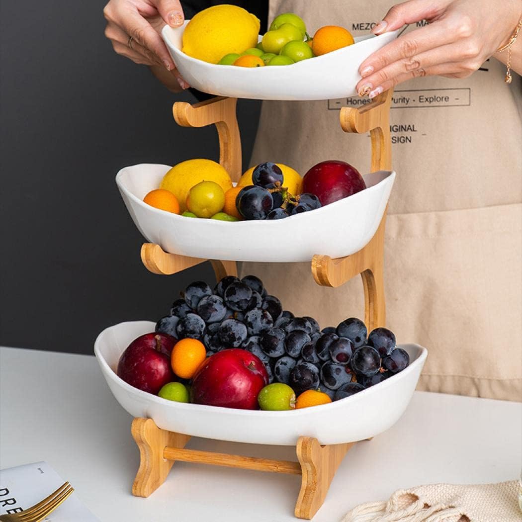 Dluxe Ave. 3 Tier Fruit Basket for Kitchen Counter/ Ceramic/ Large