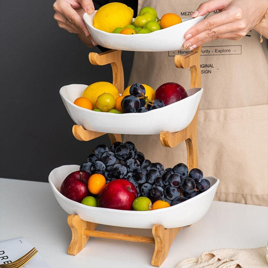 Dluxe Ave. 3 Tier Fruit Basket for Kitchen Counter/ Ceramic/ Large