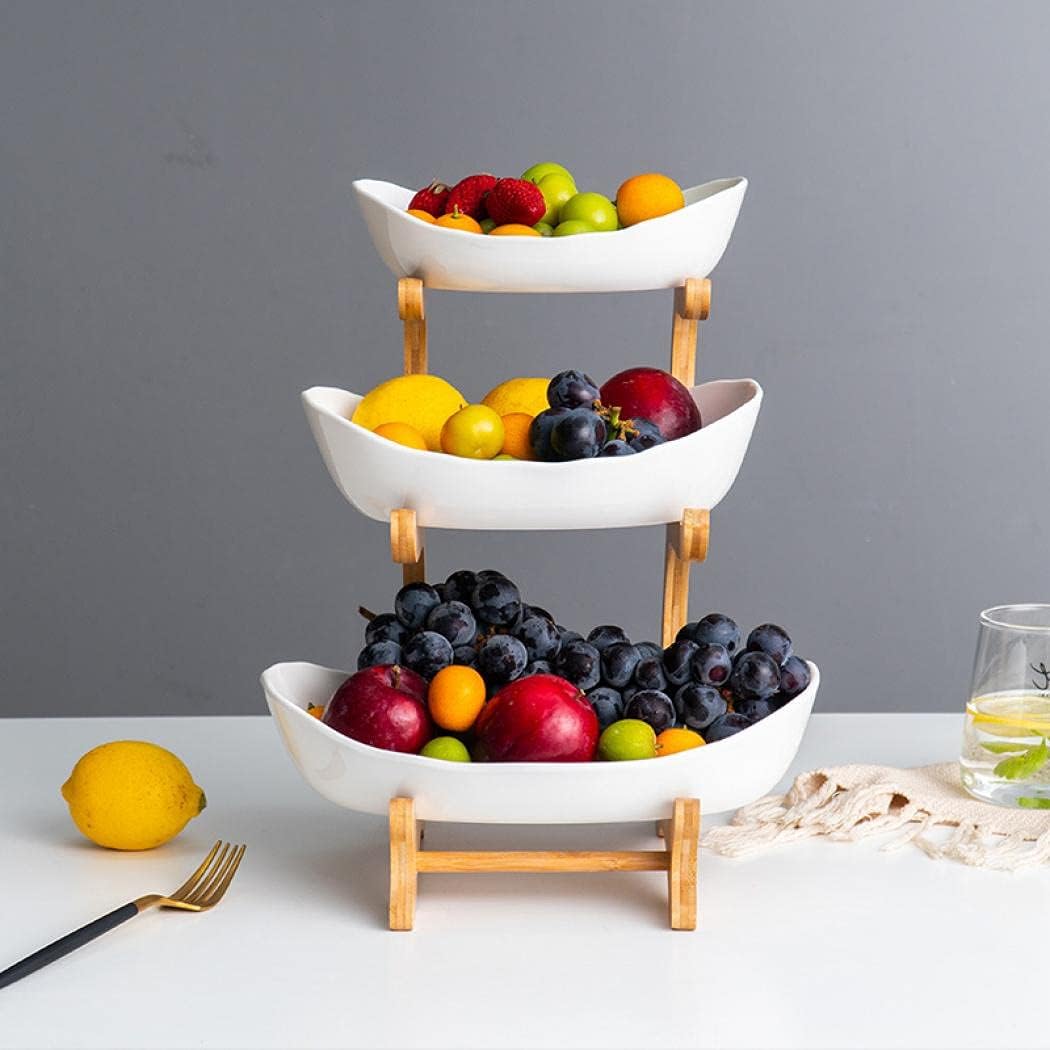 Dluxe Ave. 3 Tier Fruit Basket for Kitchen Counter/ Ceramic/ Large