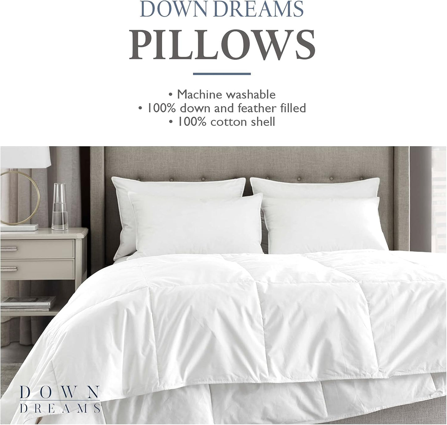 Dluxe Ave. ( QUEEN ) Down Classic Pillows { FIRM }, Set of 2-Pack, Luxury Hotel Quality