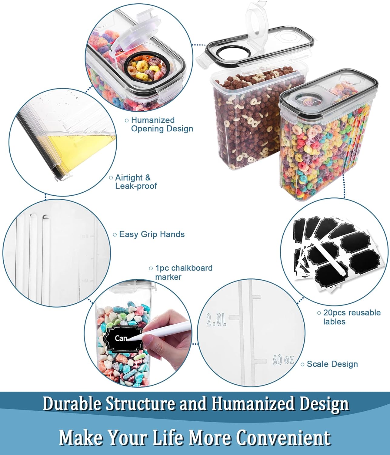 Dluxe Ave. Airtight Food Storage with Lid/ BPA-Free/ 20 Labels