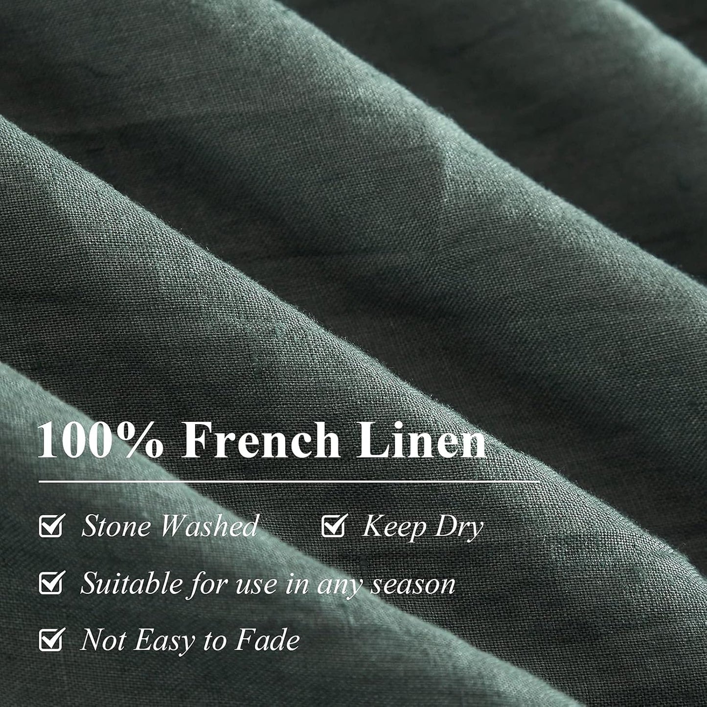 Dluxe Ave. ( QUEEN ) 3 Pcs Linen {Duvet Cover}, 100% Pure Washed French Flax Linen, Soft Breathable Moisture Wicking Cooling Linen, Green