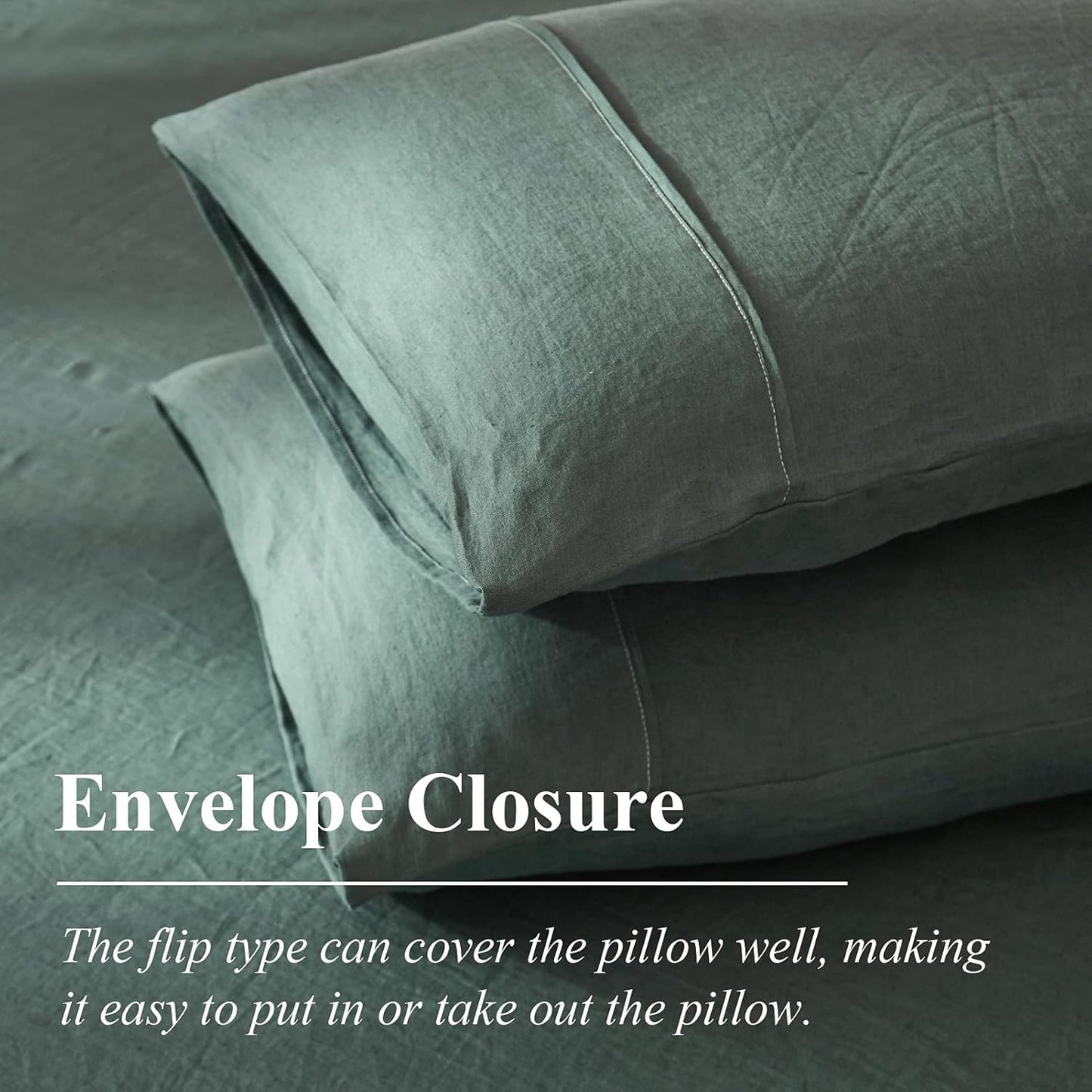 Dluxe Ave. ( QUEEN ) 3 Pcs Linen {Duvet Cover}, 100% Pure Washed French Flax Linen, Soft Breathable Moisture Wicking Cooling Linen, Green
