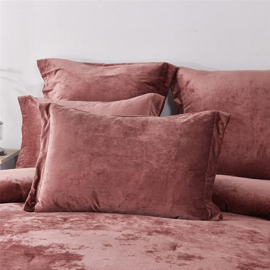 Dluxe Ave. ( KING) 5 Pcs Distressed Velvet Comforter Set, Dull Red