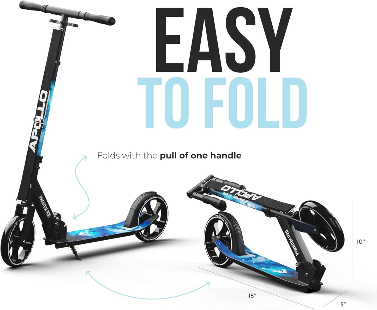 Dluxe Ave. APOLLO Adult Scooter - Manual Folding Kick Scooter for Adults Teens & Kids Ages 6 Years and up with Big Wheels (XXL) Foldable Kick Scooters Scooter for Adults 220 lbs (Stars)