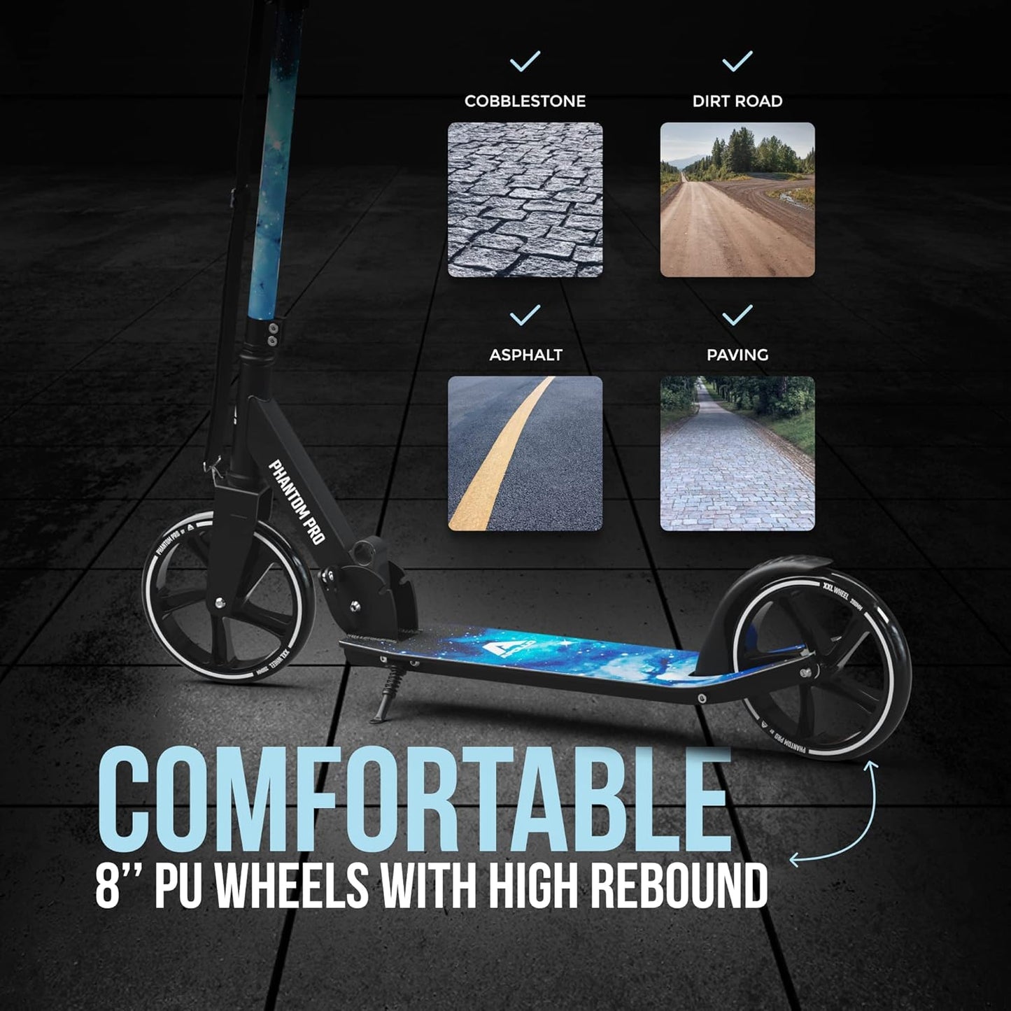 Dluxe Ave. APOLLO Adult Scooter - Manual Folding Kick Scooter for Adults Teens & Kids Ages 6 Years and up with Big Wheels (XXL) Foldable Kick Scooters Scooter for Adults 220 lbs (Stars)