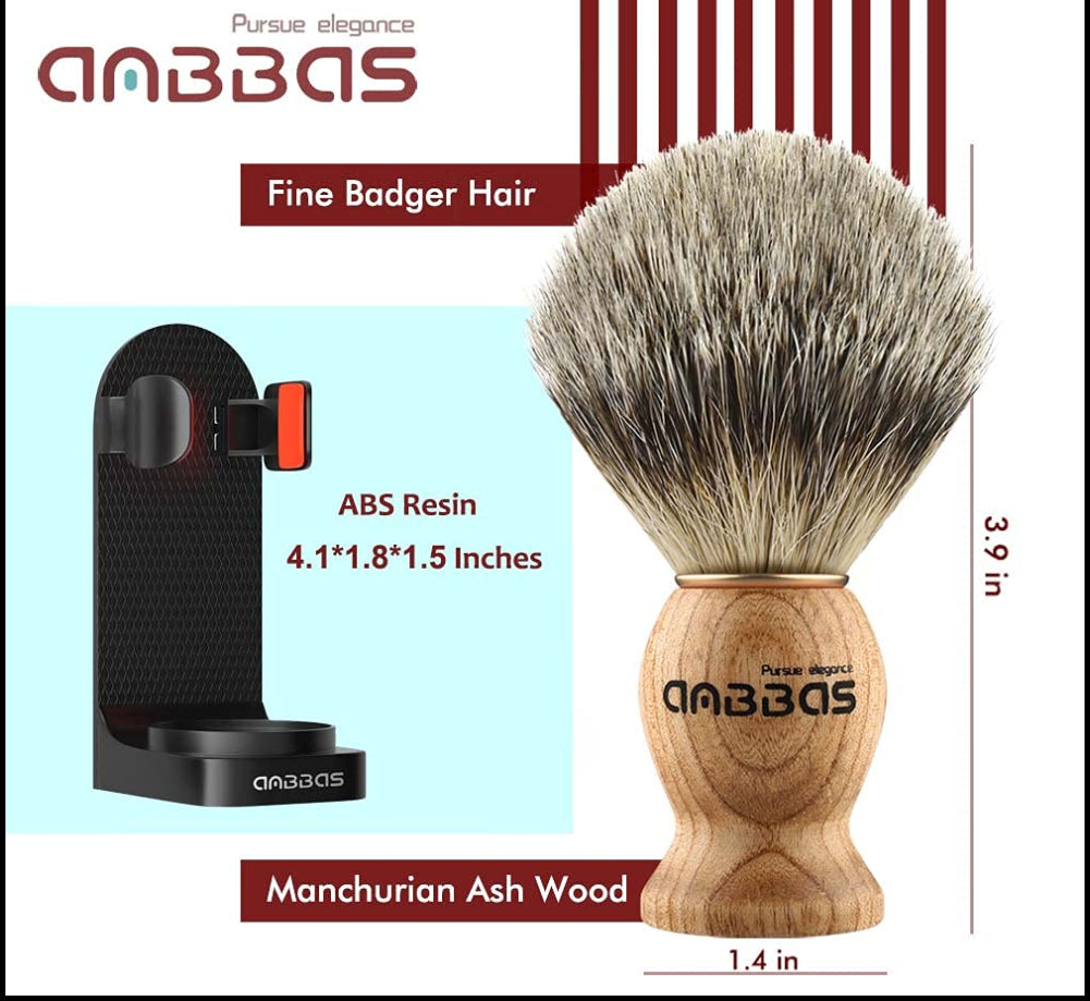 Dluxe Ave. Hair Shaving Brush with Wall Mounted Brush Holder Shaving Set