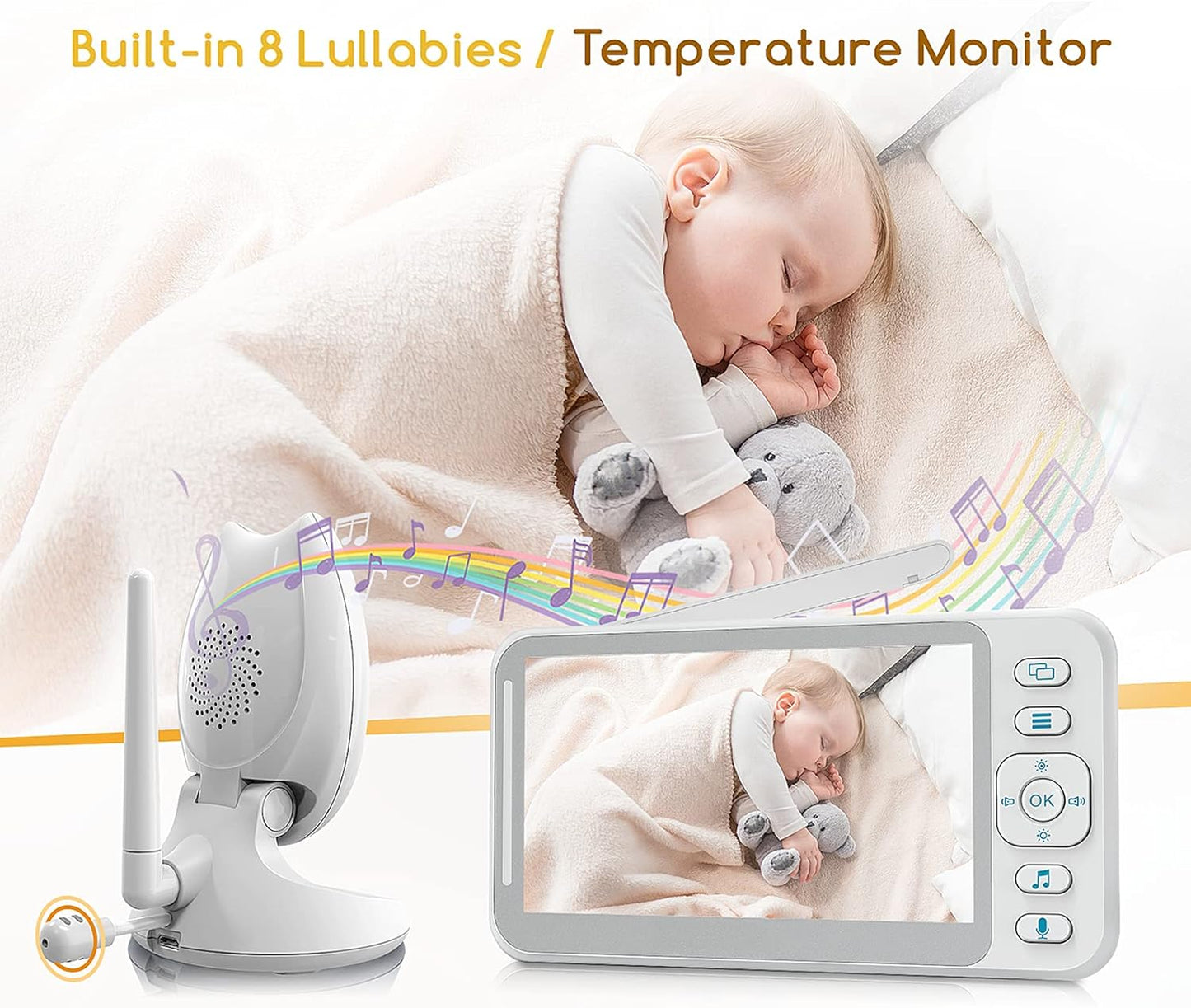 Dluxe Ave. CAMPARK CAM Video Baby Monitor with 2 Cameras and 4.3inch LCD Split Screen Baby Monitor with Camera and Audio Infrared Night Vision Two-Way Talk Temperature Display 8 Lullabies and VOX Mode