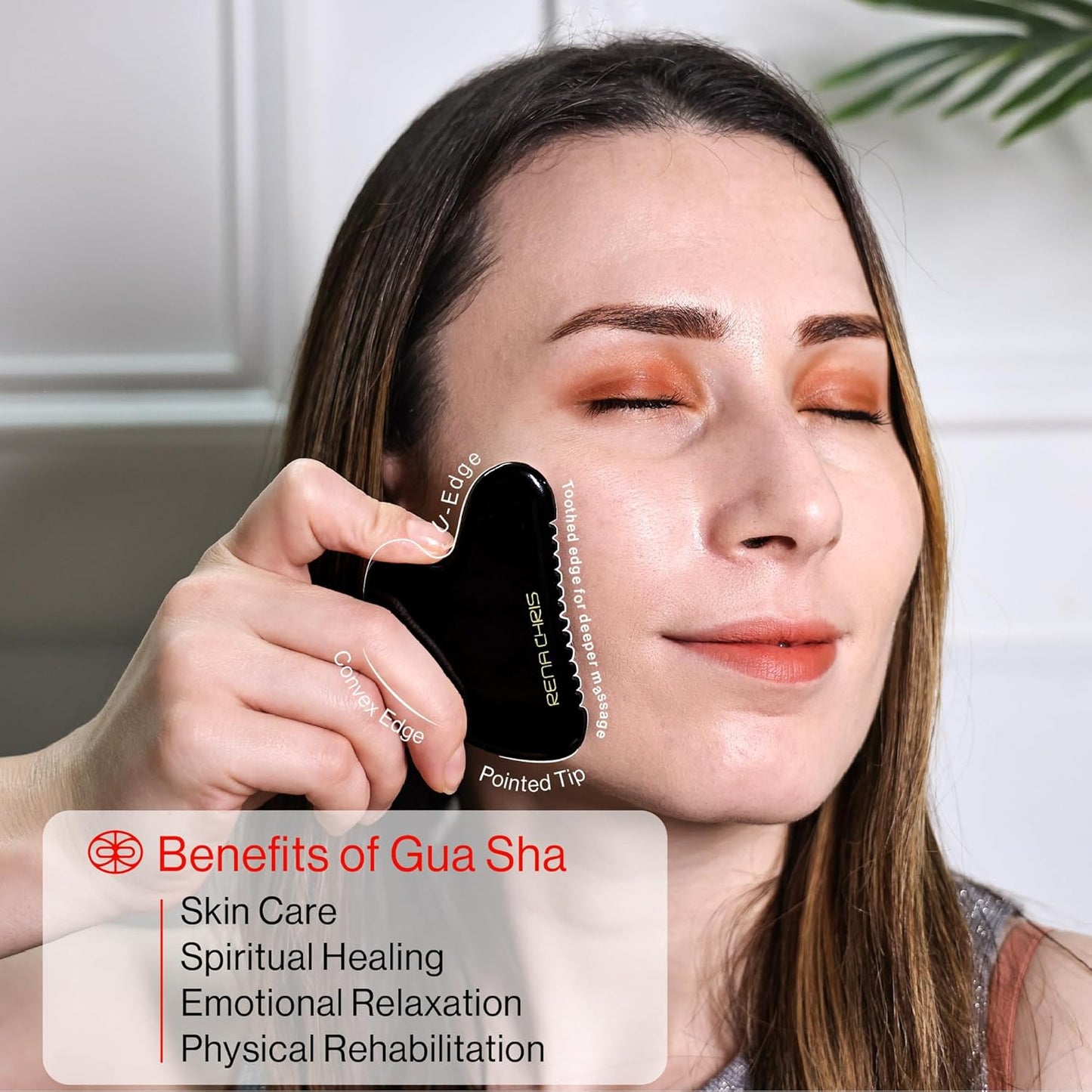Dluxe Ave. Gua Sha Facial Tool/ Natural Jade Stone/ Black