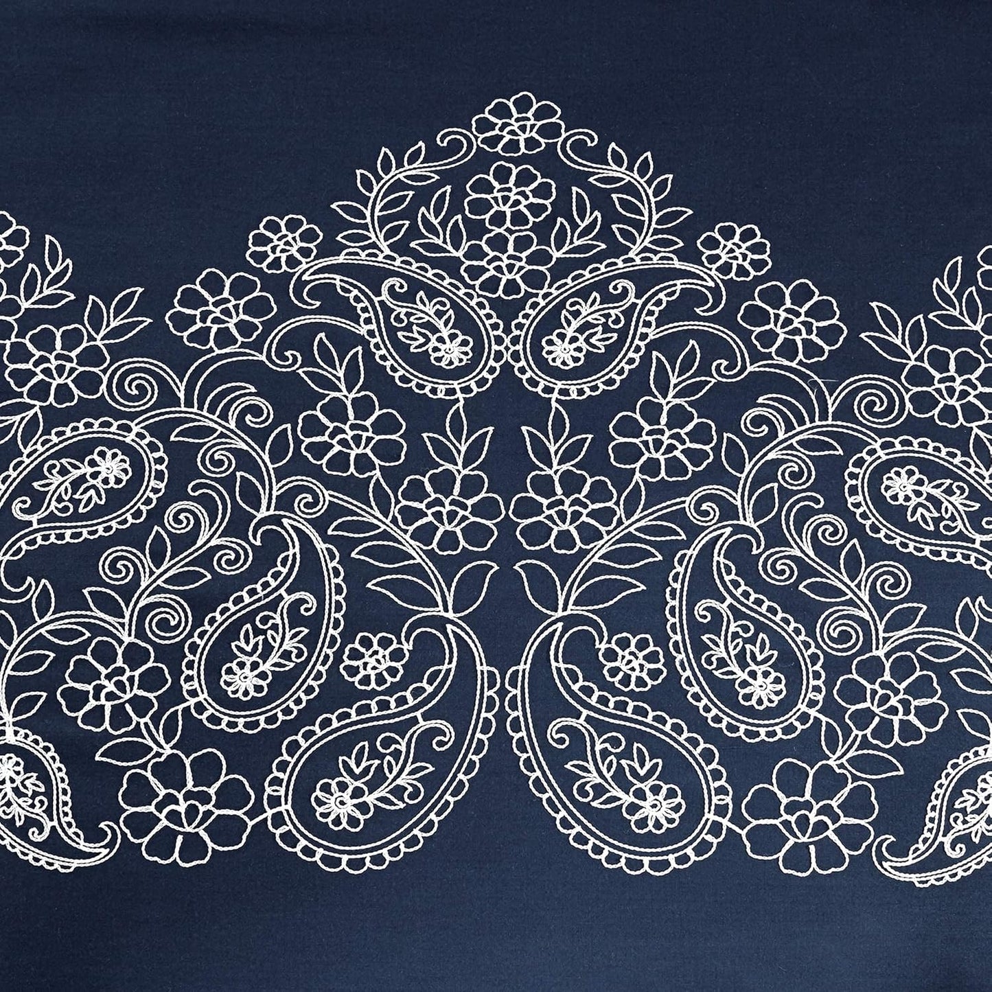 Out of Stock Dluxe Ave. ( KING ) 7 Pcs Navy/White Paisley Floral Scroll Embroidered Comforter Set