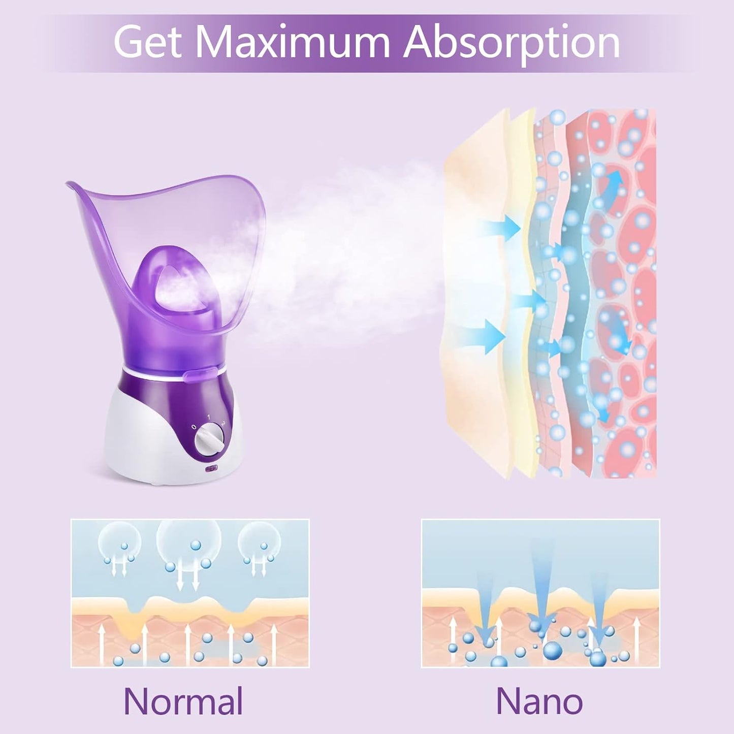 Dluxe Ave. Crybeno Facial Steamer for Face Nano Ionic Face Steamer for Facial Deep Cleaning Hot Mist Face Humidifier Set for Women Men Moisturizing Cleansing Pores with Blackhead Remover Kit Purple