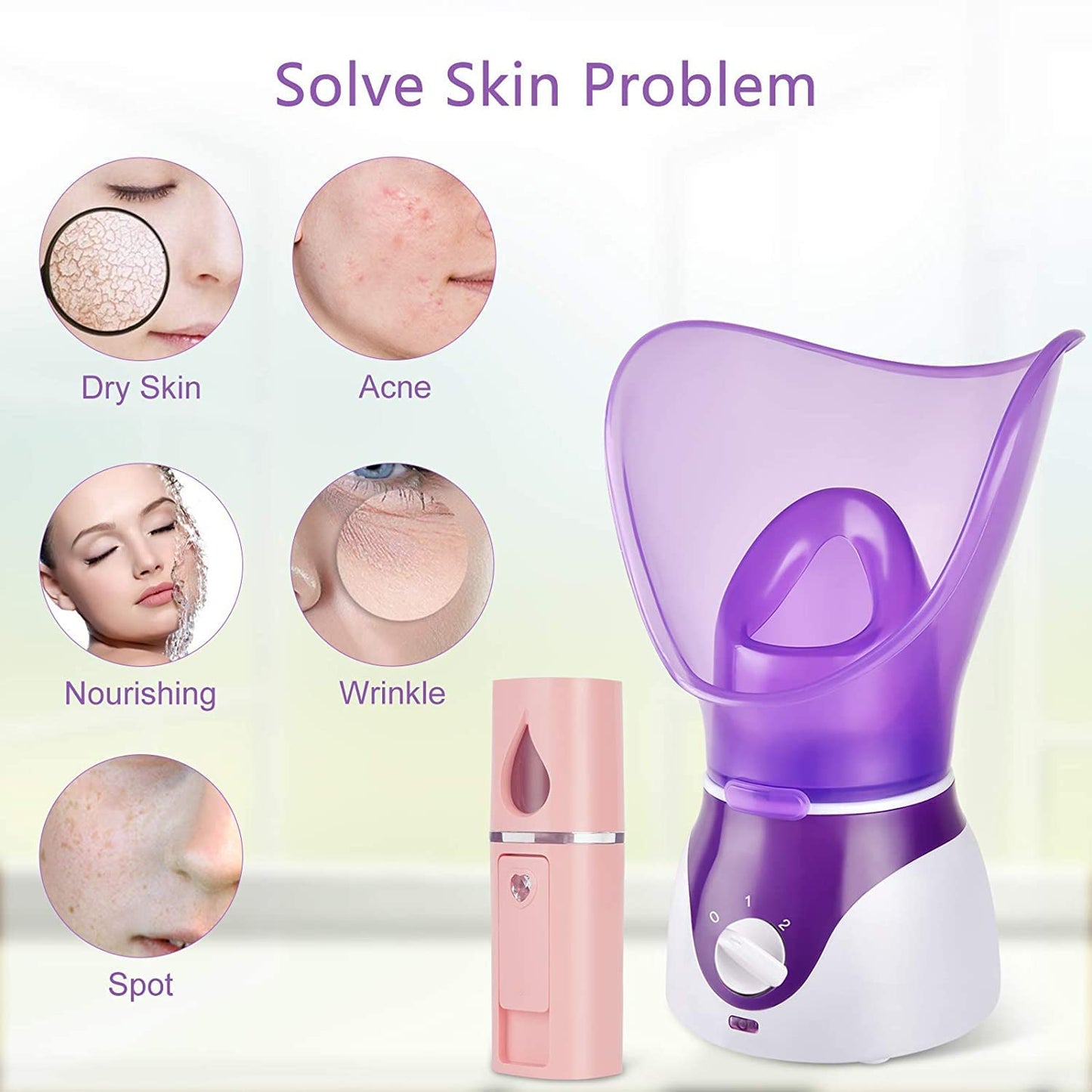 Dluxe Ave. Crybeno Facial Steamer for Face Nano Ionic Face Steamer for Facial Deep Cleaning Hot Mist Face Humidifier Set for Women Men Moisturizing Cleansing Pores with Blackhead Remover Kit Purple