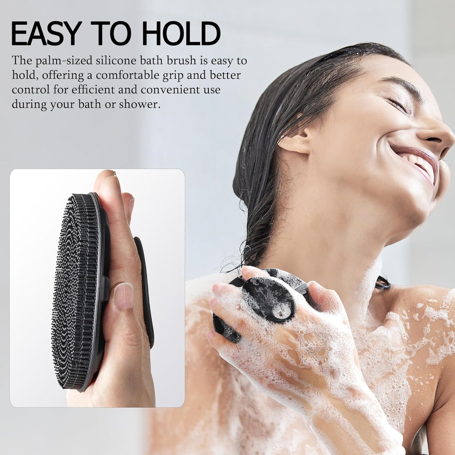 Dluxe Ave. INNERNEED Food-Grade Soft Silicone Body Scrubber Shower Brush Gentle Exfoliating and Lather Well (Black)