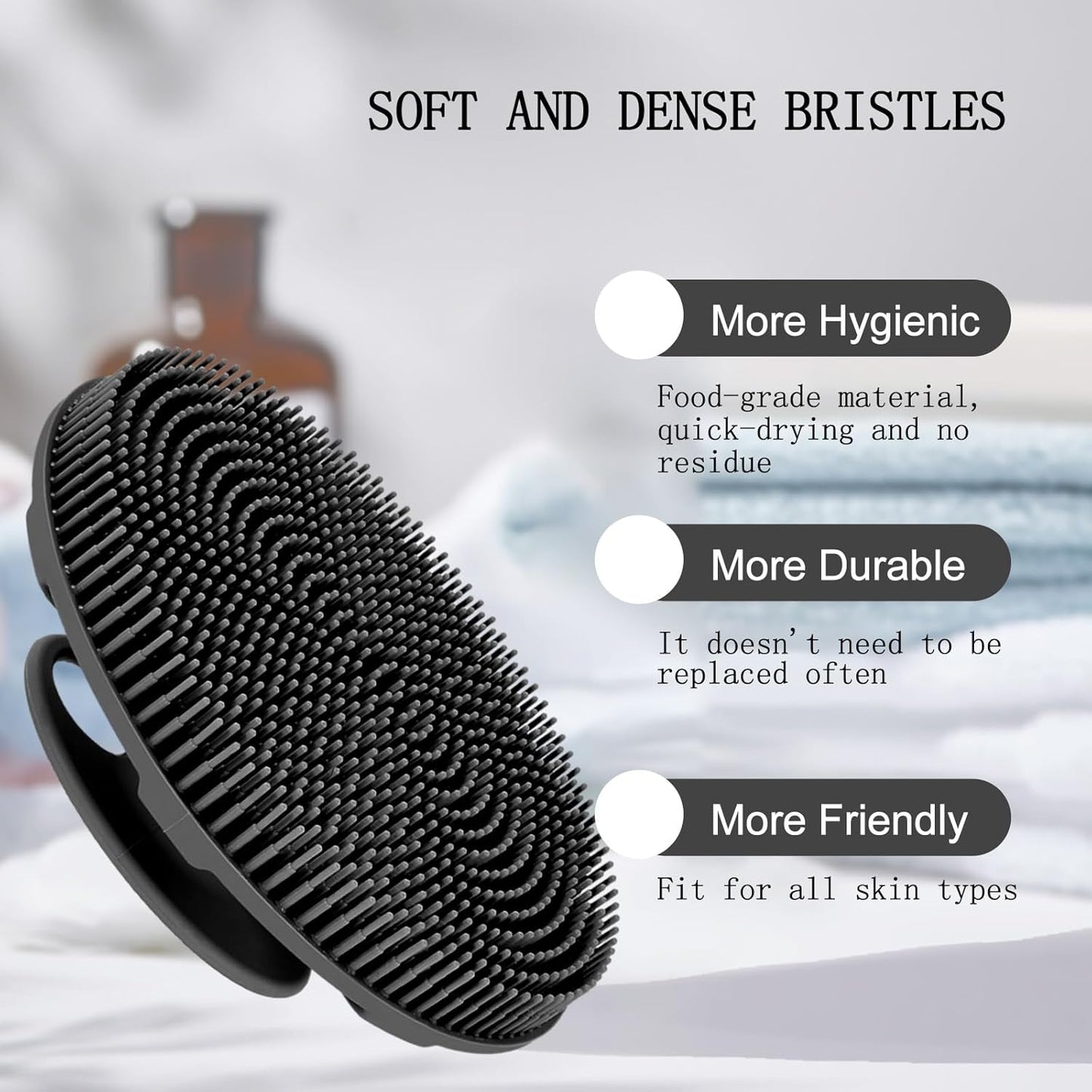 Dluxe Ave. INNERNEED Food-Grade Soft Silicone Body Scrubber Shower Brush Gentle Exfoliating and Lather Well (Black)
