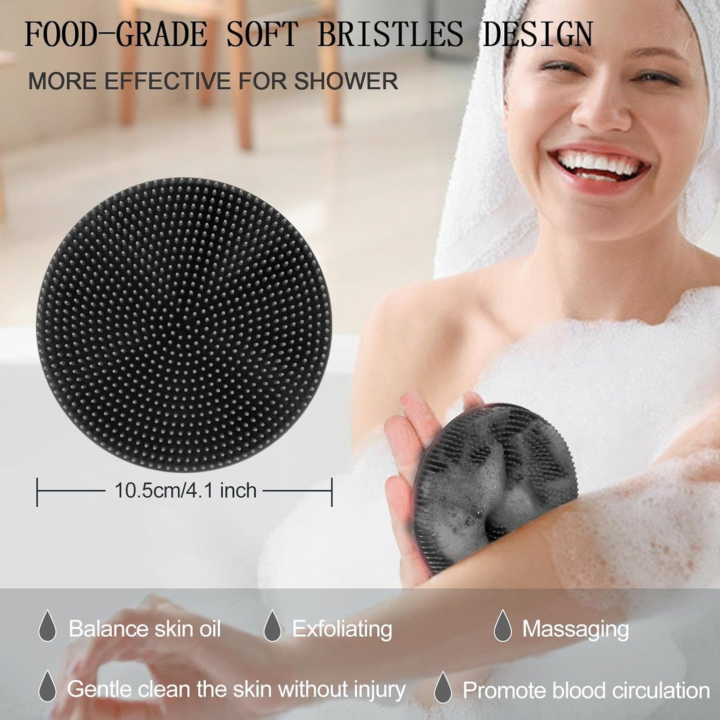 Dluxe Ave. INNERNEED Food-Grade Soft Silicone Body Scrubber Shower Brush Gentle Exfoliating and Lather Well (Black)