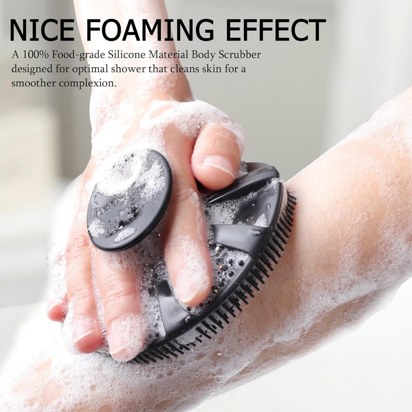 Dluxe Ave. INNERNEED Food-Grade Soft Silicone Body Scrubber Shower Brush Gentle Exfoliating and Lather Well (Black)