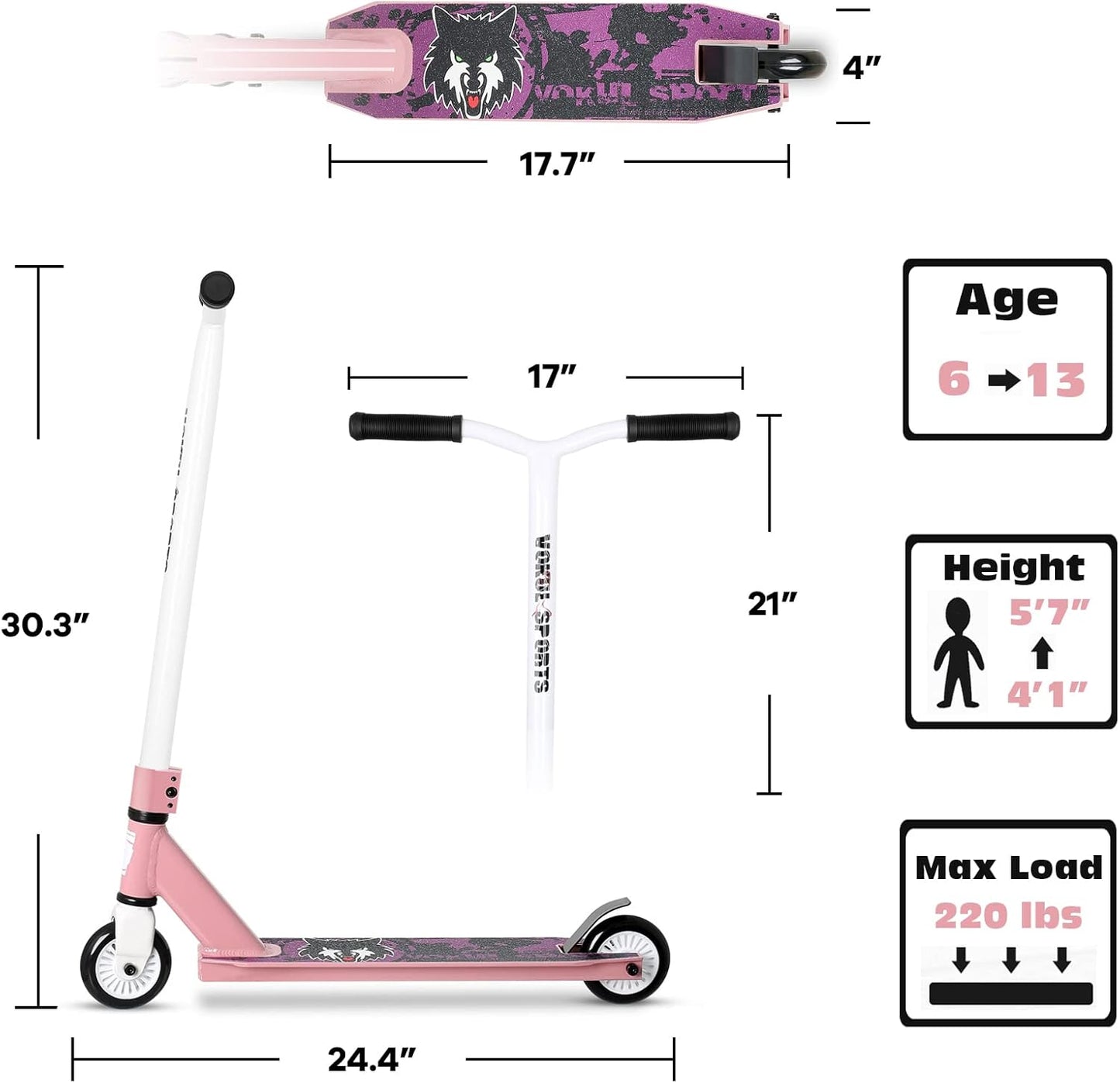 Dluxe Ave. Pro Scooter - Trick Scooters | Entry Level Stunt Scooter for Kids Ages 6-12 Years and Up Lightweight Complete BMX Freestyle Scooter for Beginners (2022 Pink White)