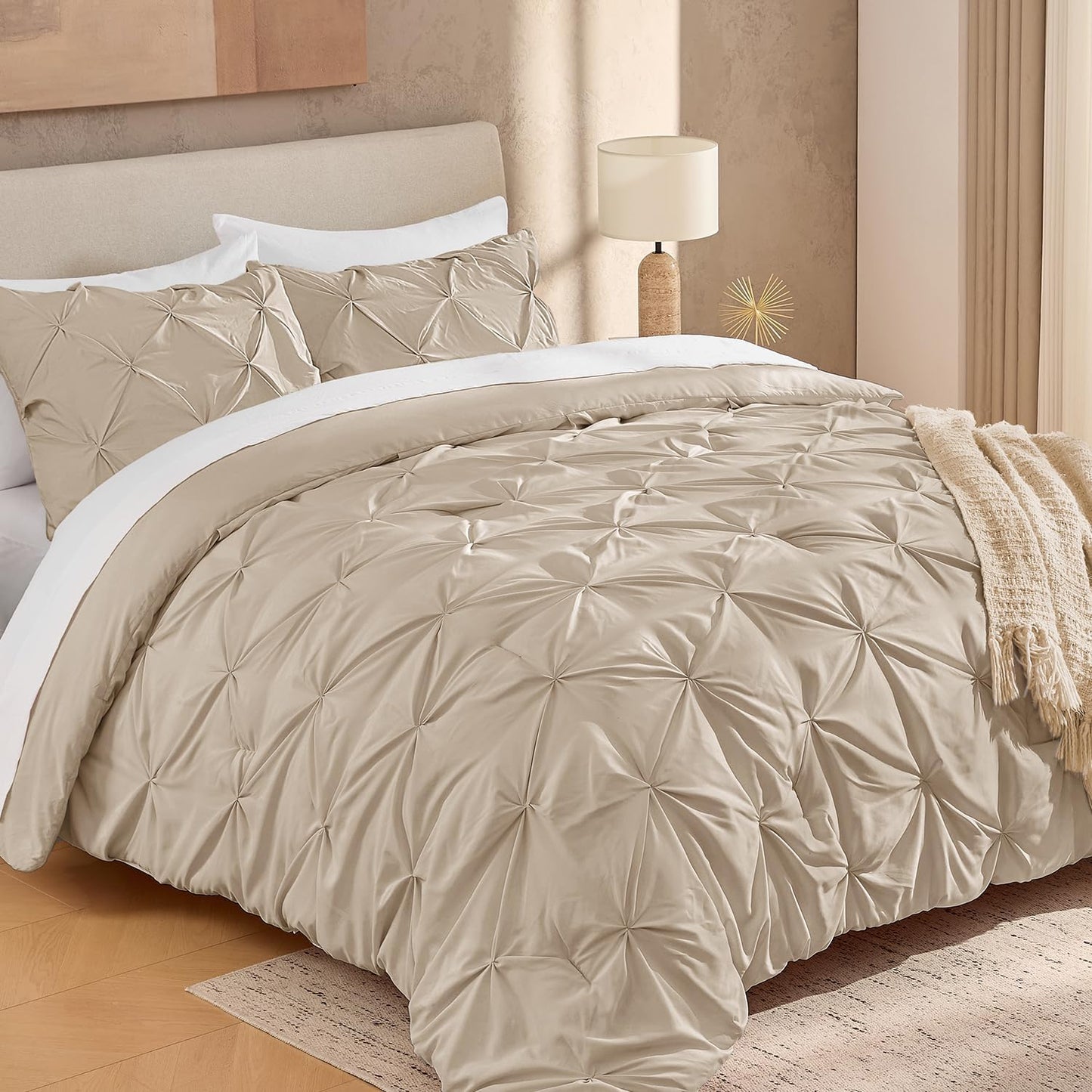 Dluxe Ave. ( FULL ) 3 Pcs Pinch Pleat Comforter Set/ Microfiber Down/ All Season/ Khaki
