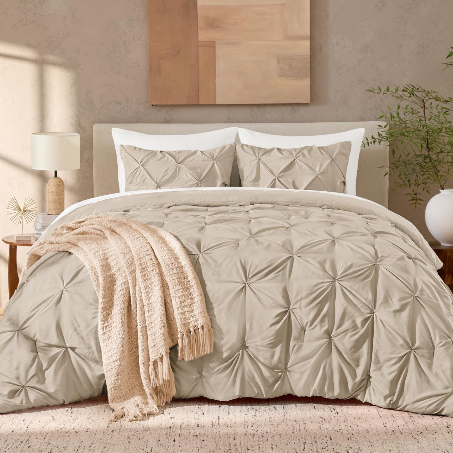 Dluxe Ave. ( FULL ) 3 Pcs Pinch Pleat Comforter Set/ Microfiber Down/ All Season/ Khaki