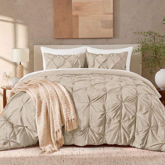 Dluxe Ave. ( FULL ) 3 Pcs Pinch Pleat Comforter Set/ Microfiber Down/ All Season/ Khaki
