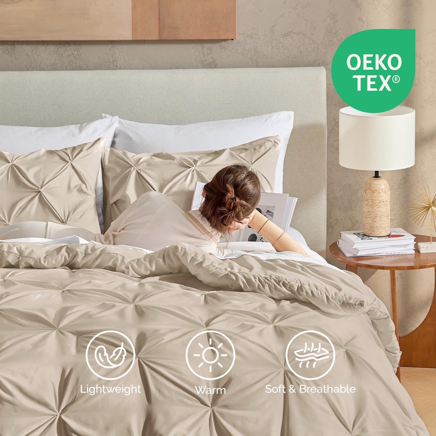 Dluxe Ave. ( FULL ) 3 Pcs Pinch Pleat Comforter Set/ Microfiber Down/ All Season/ Khaki