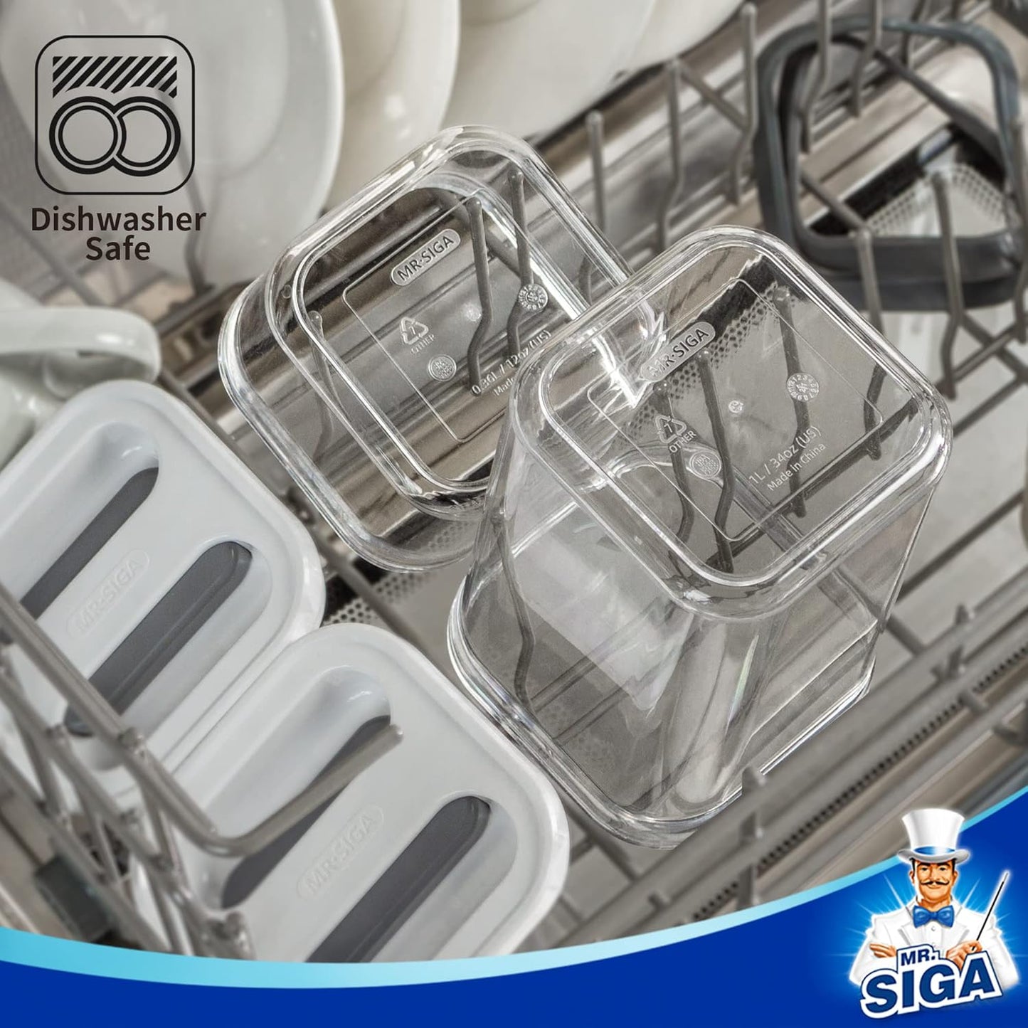 Dluxe Ave. MR.SIGA 6 Piece Airtight Food Storage Container Set BPA Free Kitchen Pantry Organization Canisters One-handed Kitchen Storage Containers for Cereal Spaghetti Pasta White