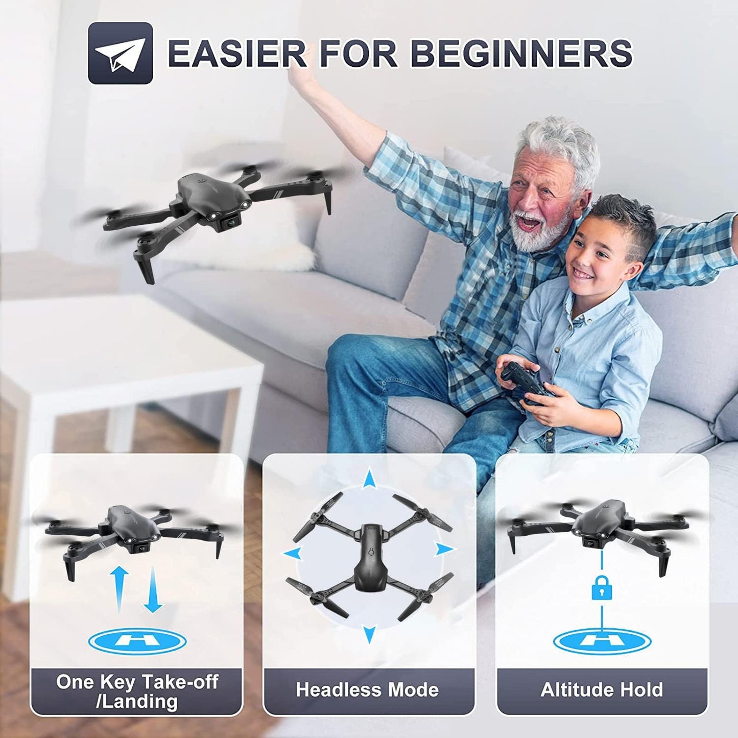 Dluxe Ave. Drone with 1080P HD FPV Camera for Kids & Adults/ Mini RC Quadcopter / Black