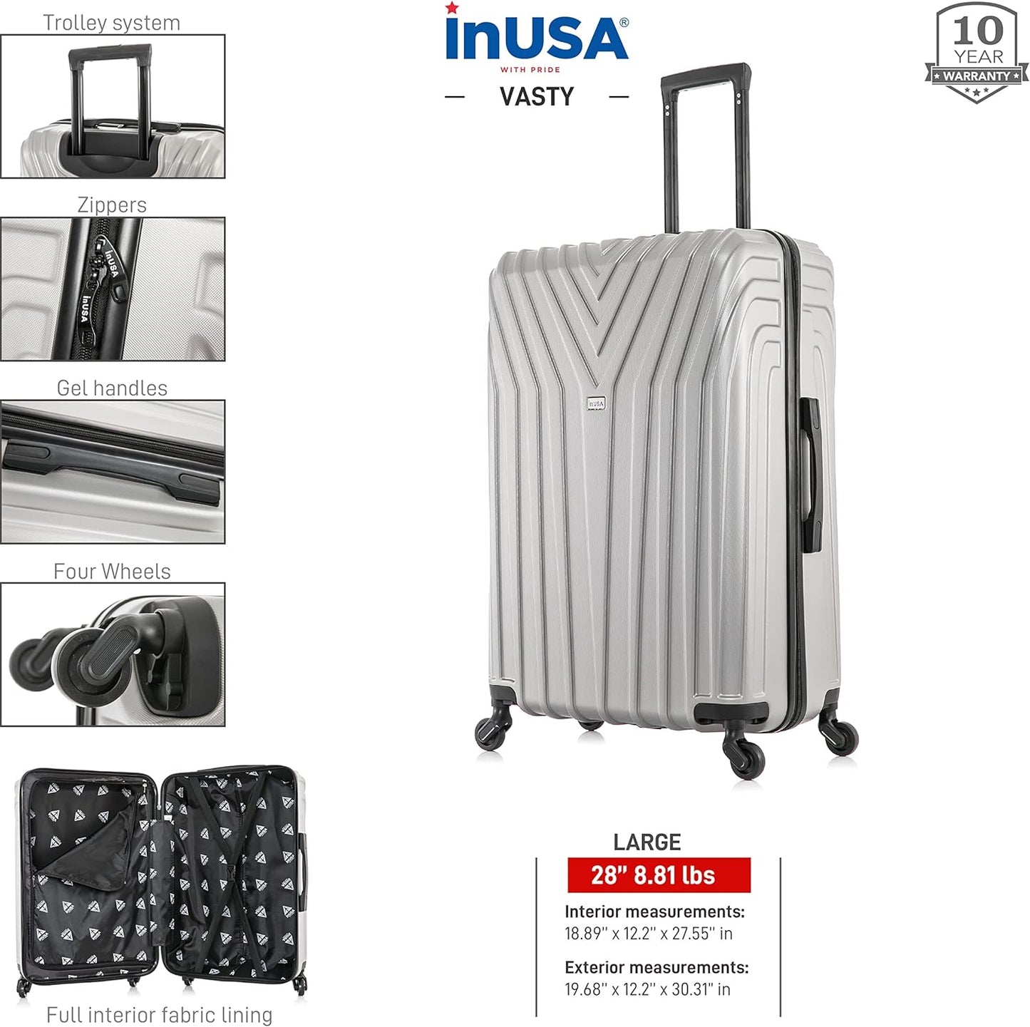 Dluxe Ave. Durable Lightweight Hardside Suitcase/ Spinner Wheels/ 28-Inch Large (Grey)